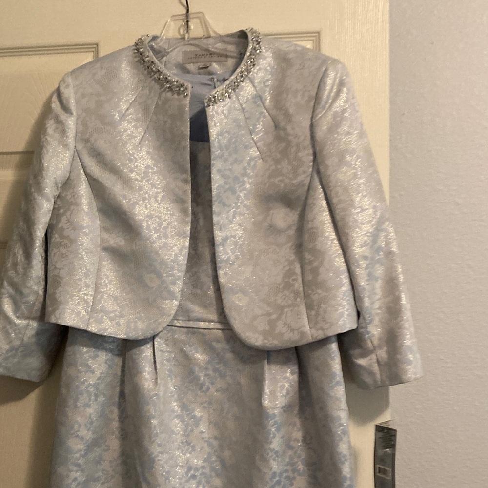 Tahari Silver and White Wedding Dress